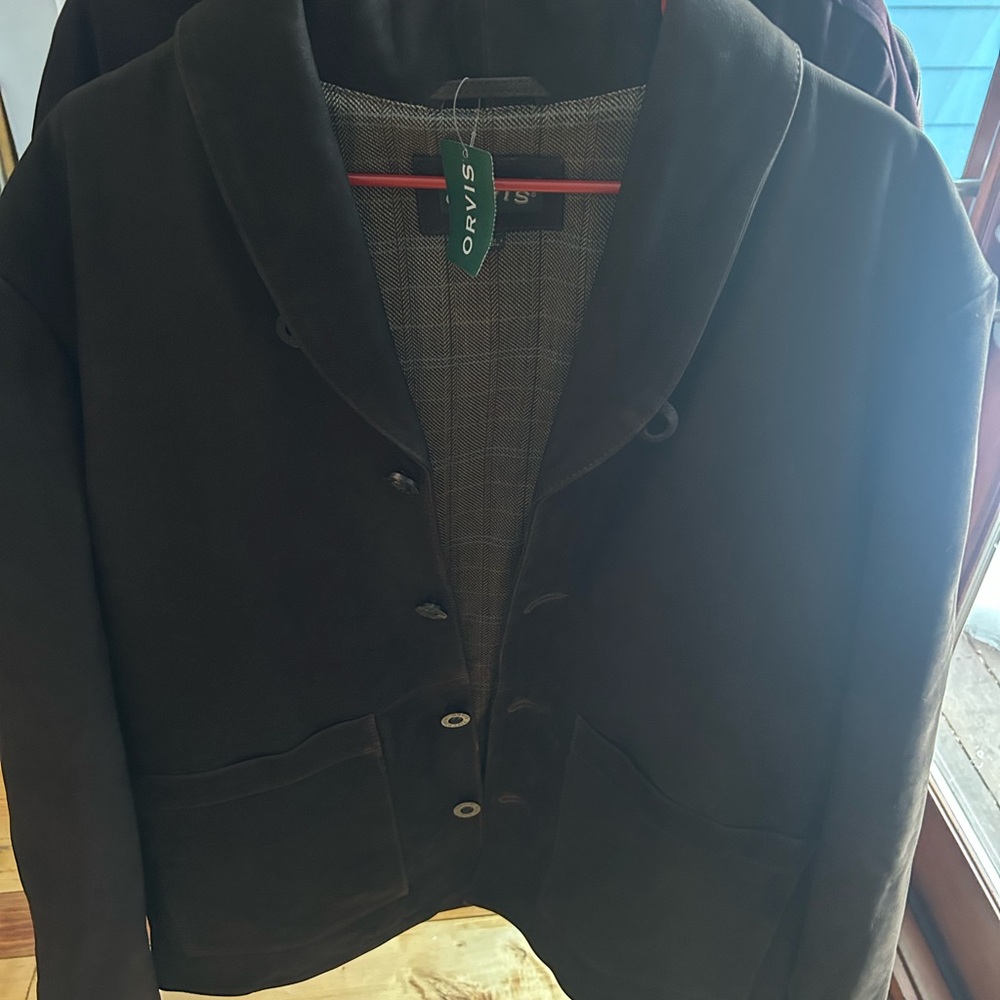 New Orvis Shawl Leather Jacket Brown Men's size Large NEW - Picture 3 of 6